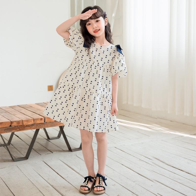 2025 Summer Korean Puff Sleeve Cotton Dress for Girls - Children's One-Piece Skirt