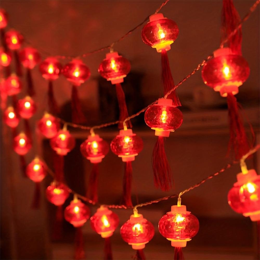 LED Crystal Tassel Lantern Lights New Year Spring Festival Day Decoration Springtime Festival Arrangement Red Flashing String Lights