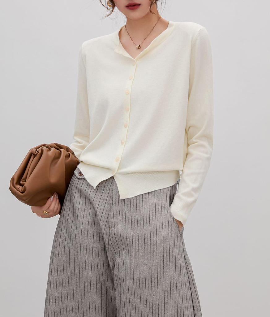 Round Neck Long Sleeve Knit Cardigan - Women's Versatile Solid Color Sweater for Spring and Autumn