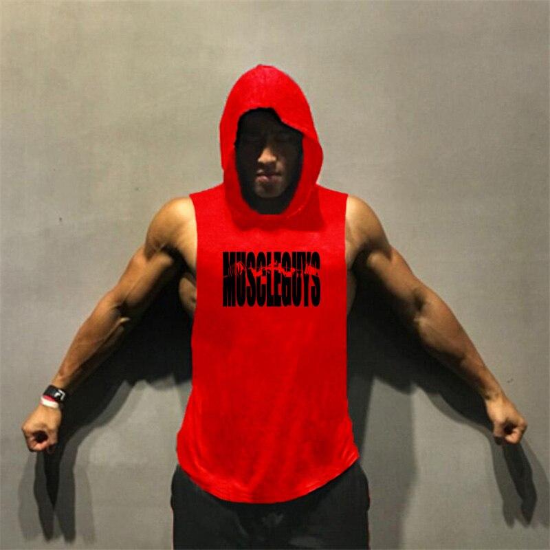 Muscleguys Gyms Clothing Bodybuilding Stringer Tank Top Hoodie Muscle Shirt Fitness Men Deep Cut Hooded Undershirt Workout Sleeveless Shirt