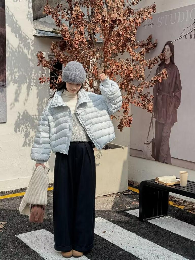 Short stand-up collar ribs down jacket winter new duck down loose warm jacket delivery puff turtle back