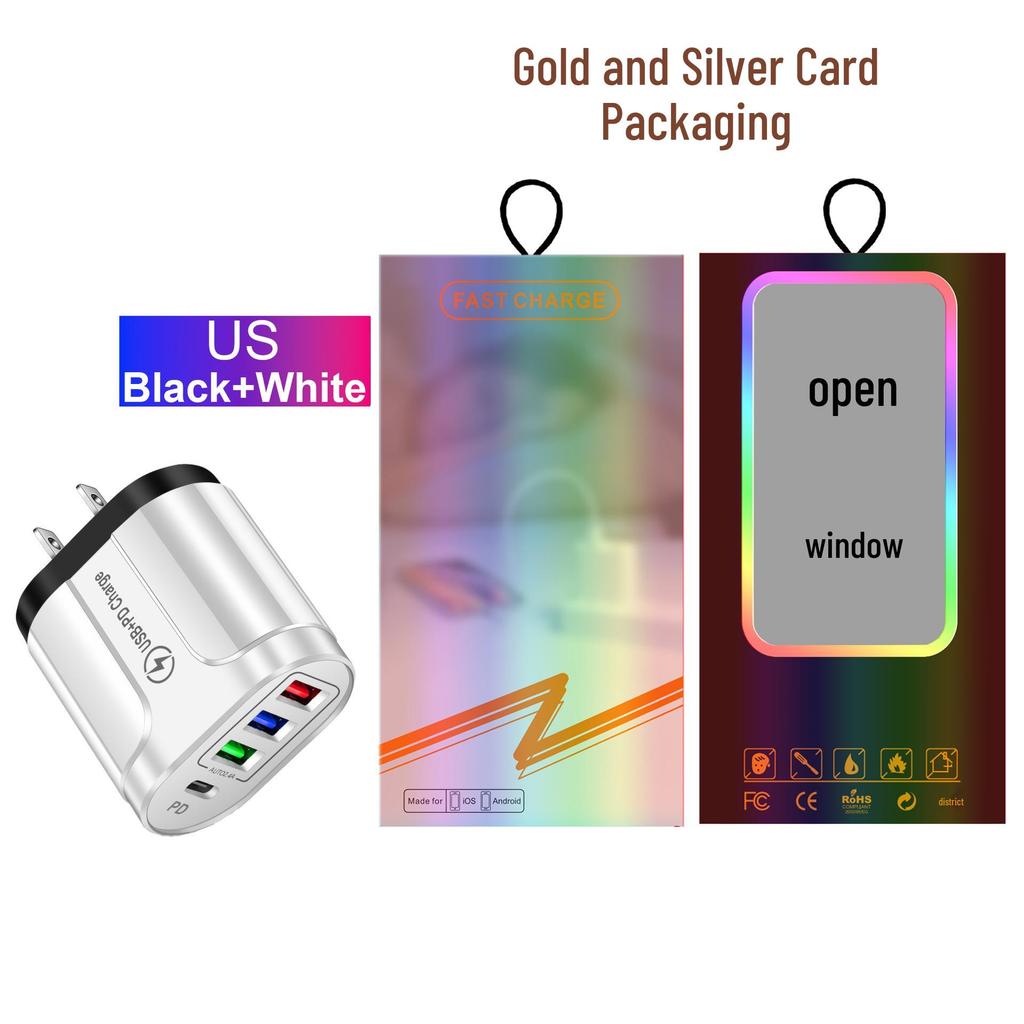 3-Port USB + Type-C Home & Travel Charger, EU/UK Standard, 5V/2.4A, New Model