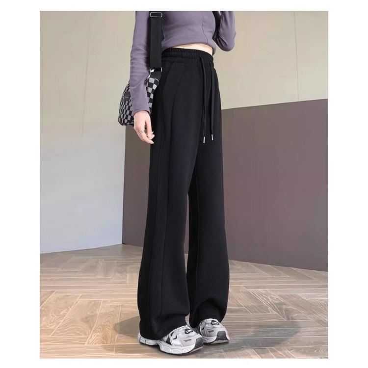 Fashionable High-Waisted Fleece-Lined Wide-Leg Pants for Women Autumn and Winter, Warm and Cozy Banana Trousers