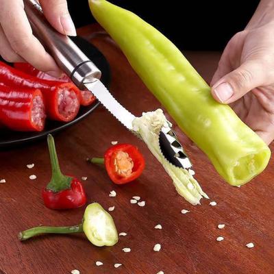 2 шт. Удалитель сердцевины перца чили Спиральная зубчатая машина для удаления чешуи Легкая рукоятка Кухонный резак Слайсер для перцев, огурцов, горькой дыни