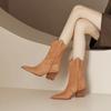 Мода НОВЫЕ Осенние Женские Ботинки Обувь из Овчины Женские Ботинки с Острым Носком на Толстом Каблуке Зимние Короткие Вестерн Ботинки Женские Ковбойские Ботинки