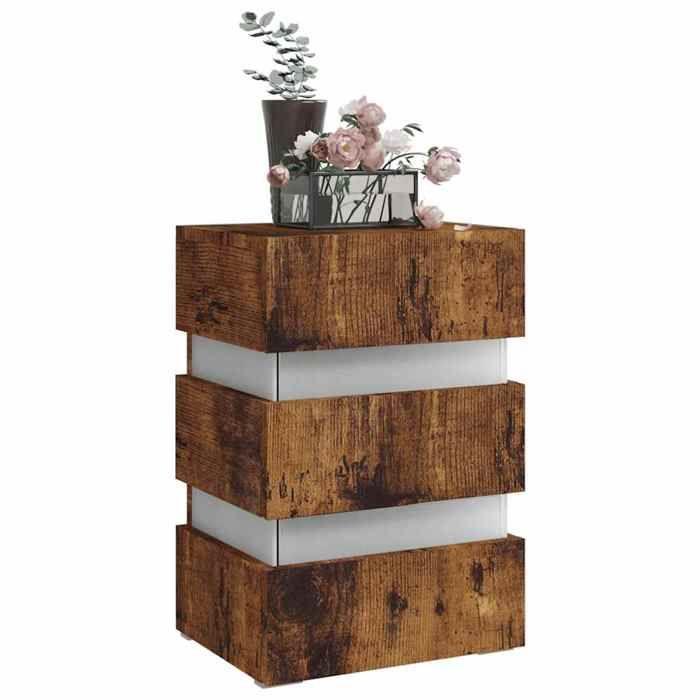 Table de chevet - Maison Exclusive - LED intégrée - Chêne fumé - 1 compartiment de rangement
