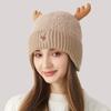 Вязаная шапка женская, защита ушей с рогами, толстая теплая шапка, женская зимняя шерстяная шапка