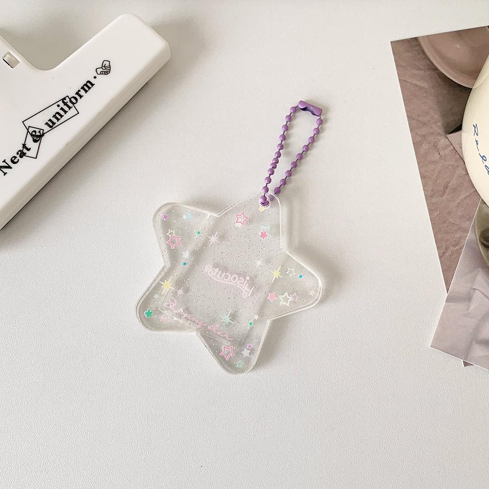 Glitter Star Card Holder with Keychain Acrylic 1-Inch Photocard Holder ID Card Case Student Kpop Idol Photo Card Bag Key Chain