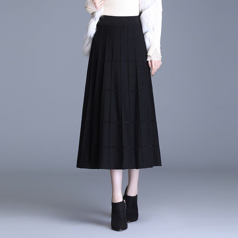 Вязаная зимняя юбка, женская полуюбка, осень/зима 2023, новая шерстяная юбка-трапеция, большая распашная юбка с пальто, полуюбка, женские топы