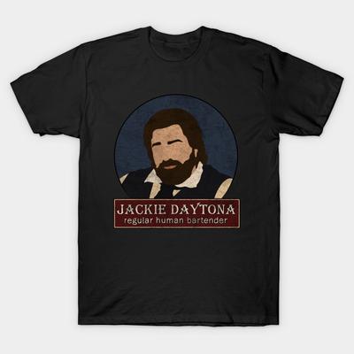 Asian Size Men Black Print T-shirt Jackie Daytona - Regular Human Bartender No-Cut Heat Transfer Print Cotton Tshirt