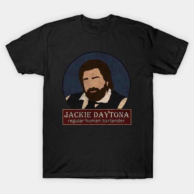 Asian Size Men Black Print T-shirt Jackie Daytona - Regular Human Bartender No-Cut Heat Transfer Print Cotton Tshirt