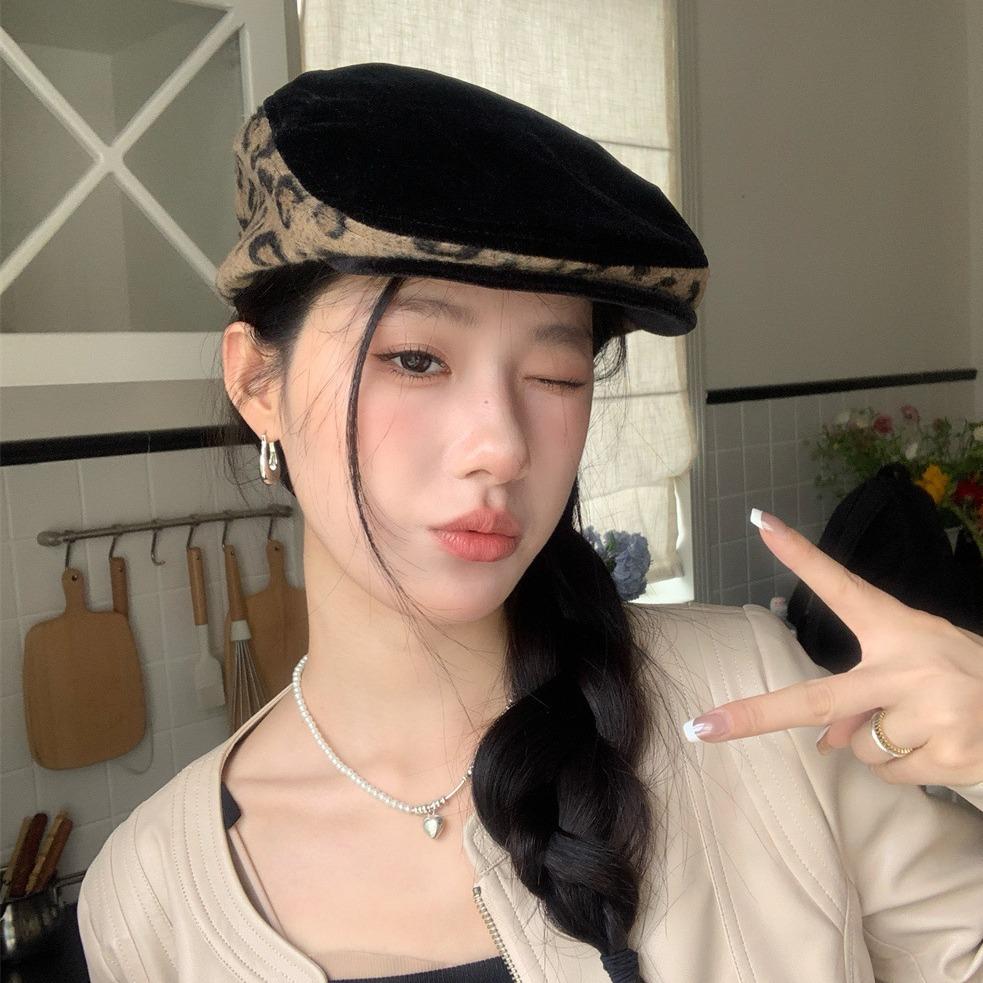 Осень и зима леопардовый принт кепка женская субкультура spice girl y2k ретро лицо утиный язык берет