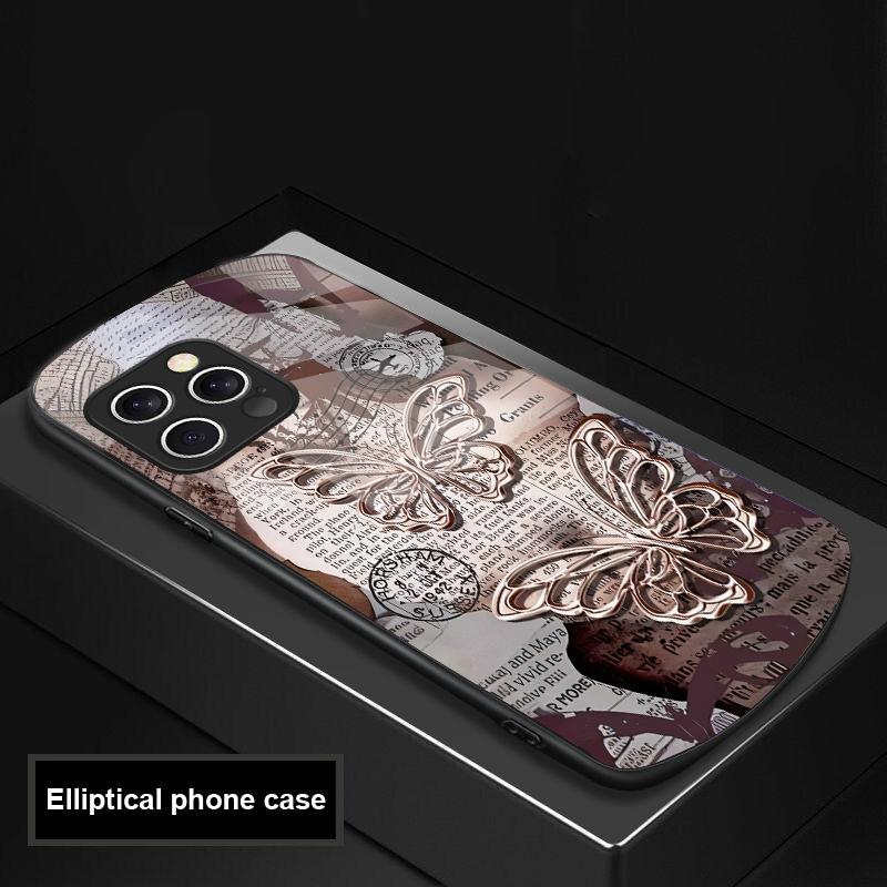 Винтажная бабочка для iPhone 16 Pro Max 15 Pro 14 13 12 Mini 11 XS Max XR 7 8 Plus SE 2022 Эллиптический стеклянный чехол для телефона
