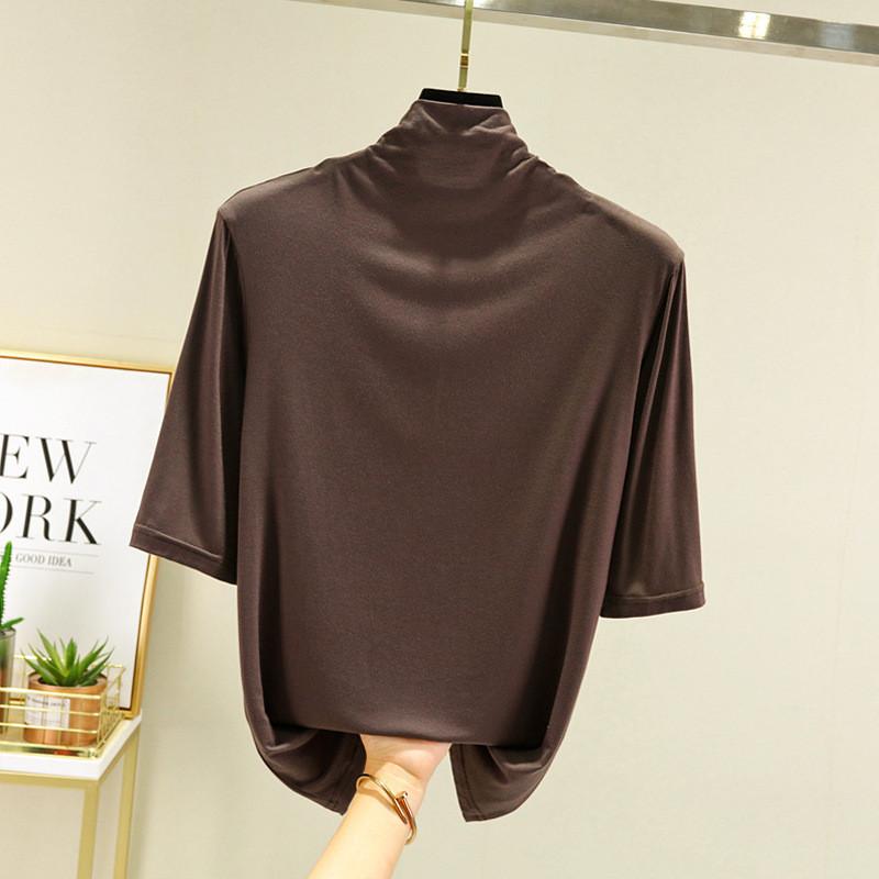 Modal Half High Neck T Shirt For Women With Soft Knit Fabric And Casual Style