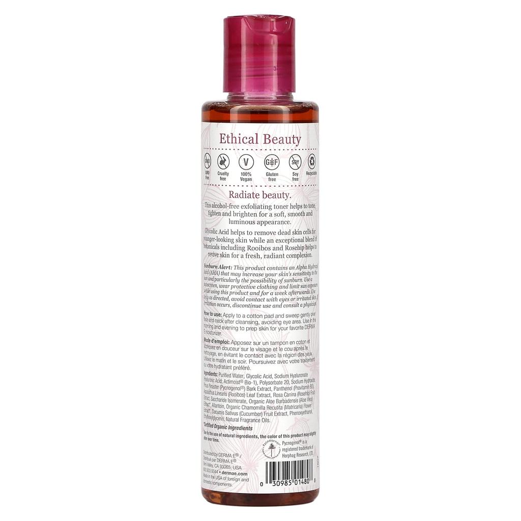 DERMA E, Essential, тоник для сияния кожи, гликолевая кислота и ройбуш, 6 жидких унций (175 мл)