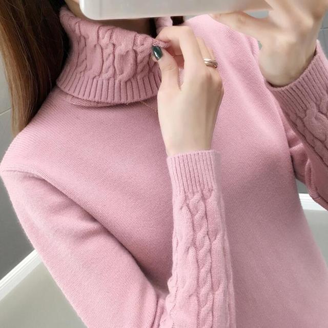 Knitted Sweater Women Autumn Winter Korean Turtleneck Long Sleeve Pullover Female Pink Knitwear