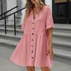 Женское платье-рубашка с коротким рукавом, V-образным вырезом, застегивающимся на пуговицы, летнее повседневное струящееся пляжное платье-сарафан