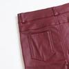 Artificial Leather Leggings High Waist Button Closure Matte Elastic Pencil Pants with Pockets Solid