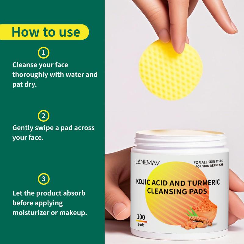 Natural Turmeric Kojic Acid Cleansing Pads Anti Dark Spot Brightening For Sensitive Skin 100 Pads