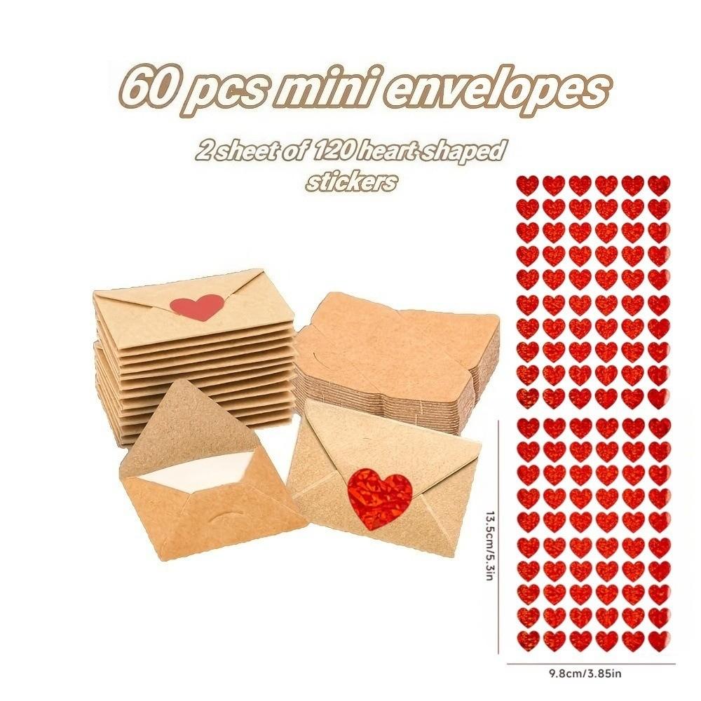 30/60Pcs Heart Stickers Love Letters Envelope Set Blank Mini Cards Mini Cards Set  Valentine's Day