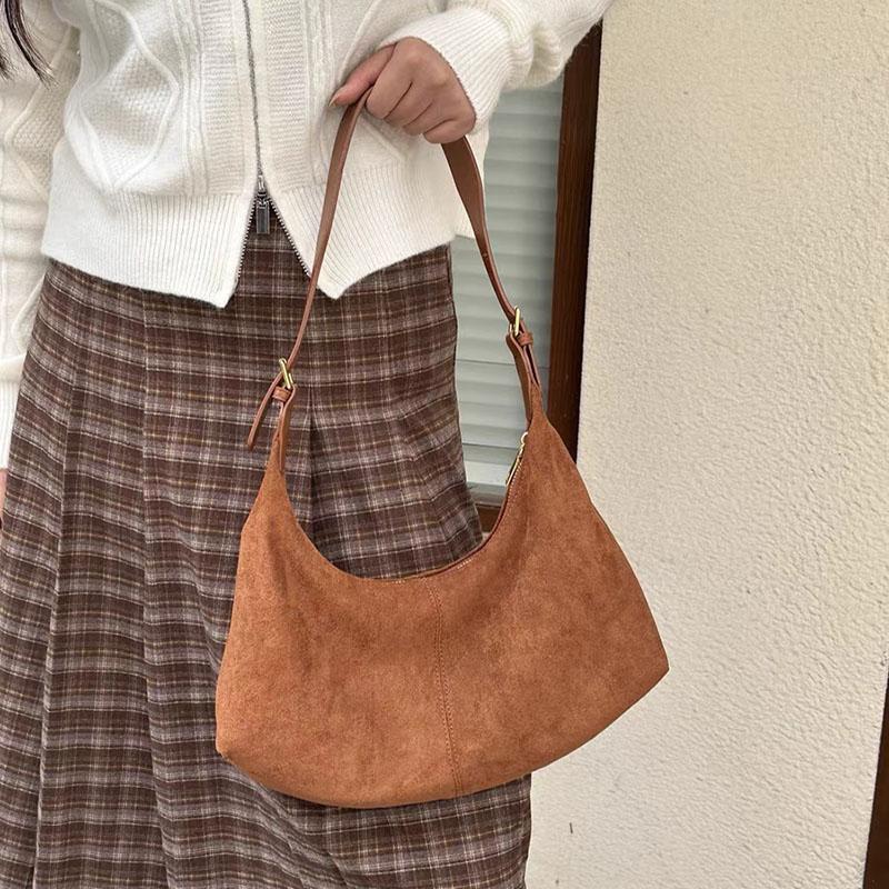 Monochromatic Suede Women's Shoulder Bag Versatile Retro Travel Bag Simple and New