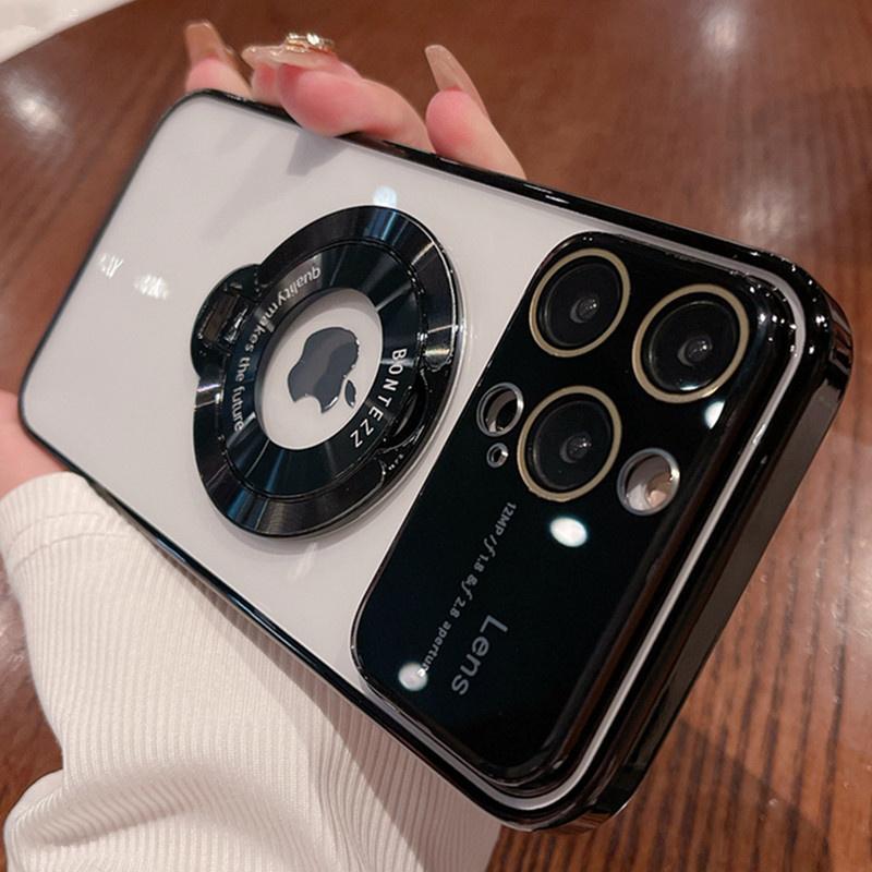 Для iPhone 15 Pro Max Роскошное покрытие PC Frame Magsafe Чехол для телефона с магнитной подставкой для iPhone 11 12 13 14 15 Plus Защитный чехол для объектива