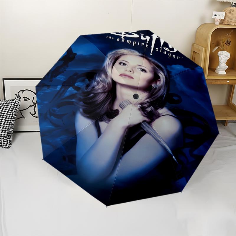 Buffy the Vampire Slayer1 Print Automatic Umbrella, 8 Rib Iron Frame, Plastic Handle, Suitable for Outdoor Travel &Daily , Ideal Gift