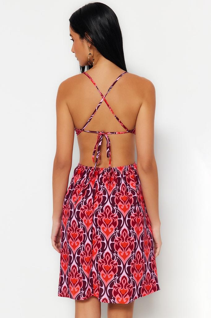 Women Fashion Beach Strap Sleeve Mini Black Mini Woven Cut Out Window Linen Blended Beach Dress