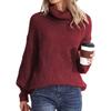 Women's Autumn/winter Twisted Floral Knitted Chunky Long-sleeved Solid Color Turtleneck Sweater
