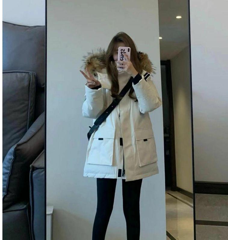 Women's Winter Workwear Down Jacket with Large Fur Collar - Petite, Thickened Cotton Padded Parka 2025.