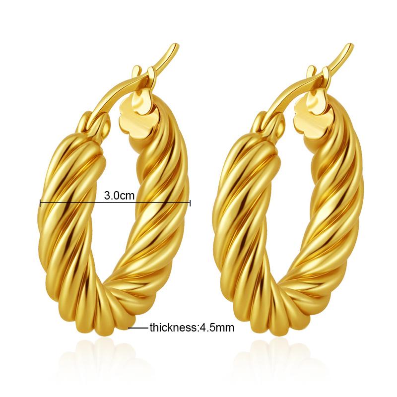 Classic Fashion Round Stainless Steel Twist Hoop Earrings For Women 4.5mm Thick Ear Buckle Gold Silver Color Earrings Jewelry