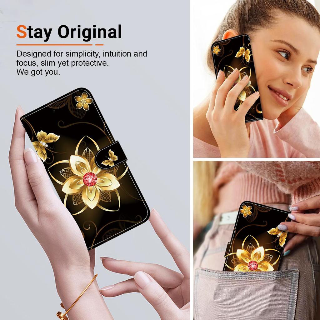 3D Абстрактное искусство Живопись Цветы Животные Кожаный телефон Кошелек Чехол-книжка Подставка для iPhone 15 Pro Samsung A16 Redmi Note 14 Магнитный слот для карт Флип-чехол