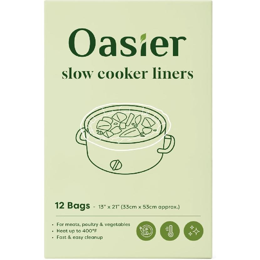 Slow Cooker Liners, Disposable Oval Large Size 13" x 21", 12 Count, Fits 3-8 Quart Pot Cooking Bags for Easy Cleanup, Food Safe & Leak-Proof