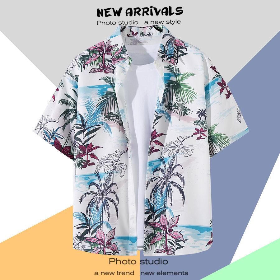 Летняя свободная гавайская рубашка с цветочным узором в корейском стиле для мужчин