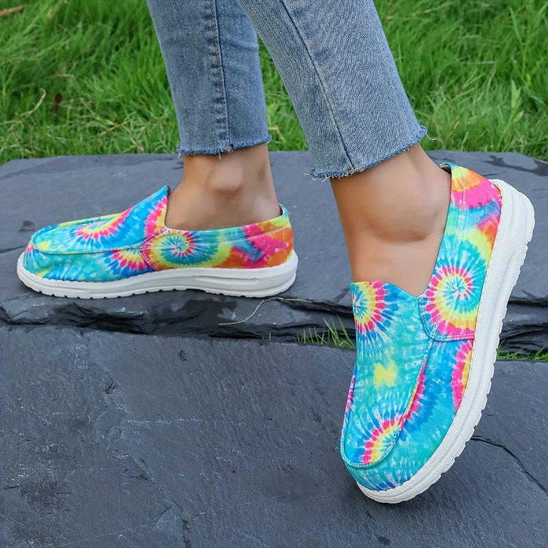 Women's Tie Dye Canvas Shoes, Casual Lace Up Outdoor Shoes, Lightweight Low Top Sneakers