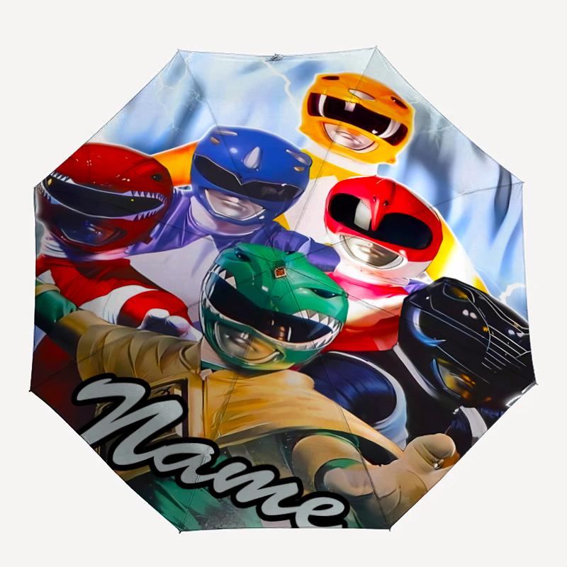 Personalized Name Mighty Morphin Power Rangers Print Umbrella - Automatic Open/Close, Eight-Rib Durable Frame, Automatic Folding Umbrella