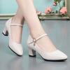 Autumn Women Fashion Sweet Comfort Buckle Strap Square Heel Pumps Casual Black Leather Office High Heel Shoes