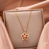 Light Luxury Shiny Zircon Rotatable Flower Pendant Necklace For Women Stainless Steel Romantic Spin Floral Plant Choker Jewelry