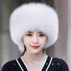 New Style Winter Women Fox Fur Hat Fluffy Soviet Female Outdoor Warm Cap Snow Fur Hats 2 Tails Real Fox Fur Cold Bomber Hats