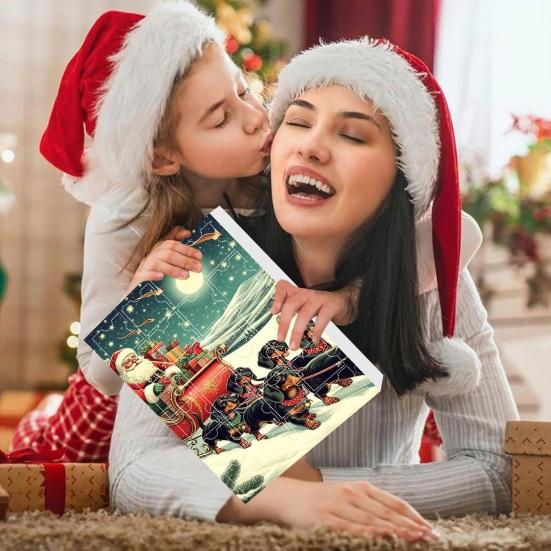 Собачий адвент-календарь 24 дня Собачья тематика Рождественский календарь обратного отсчета 2D украшения с собаками и Сантой Веселый праздничный подарок на память для семьи, детей, любителей собак