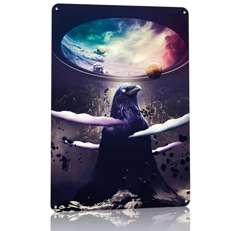 Raven in the Space Printed Poster Customized Wall Art Retro Vintage Metal Tin Signs for Decoration Home Decor Items Wand Deko