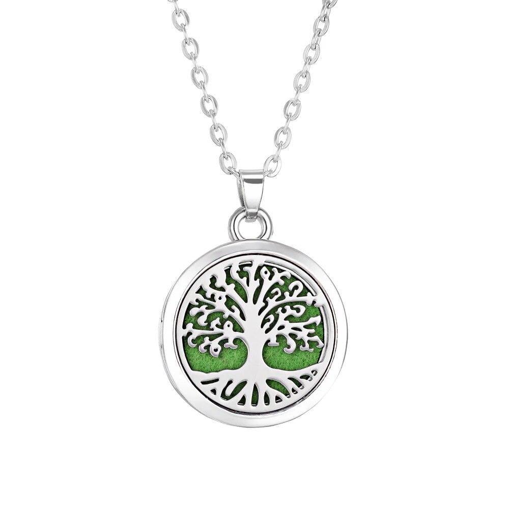 Tree of Life Alloy Stainless Steel Locket Pendant Aroma Diffuser Necklace