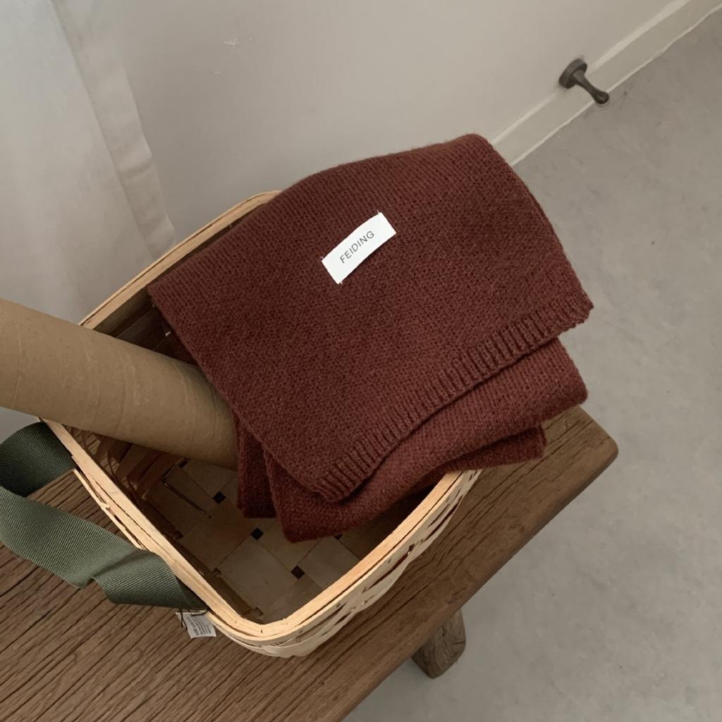 New Solid Color Flat Scarf for Winter Women's Knitted Wool Soft and Waxy Warm Scarf Korean Style Couple Versatile Fashion