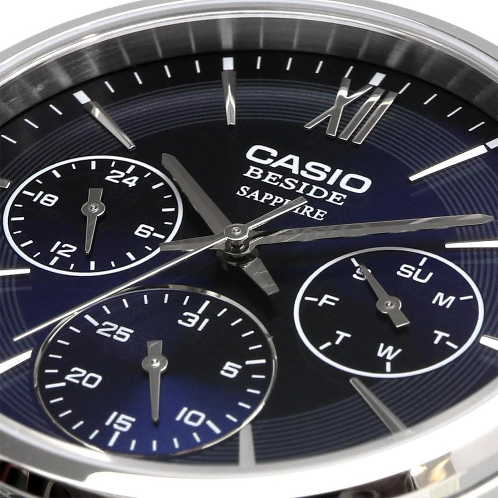 Casio Мужские часы BESIDE Quartz Сапфировое стекло Стальной ремешок Многоосевой 24-часовой дисплей Темно-синие BMS-300D-2AV