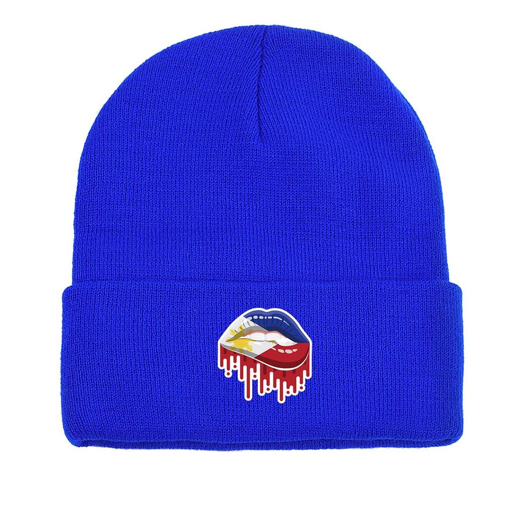 Lip Flag of Philipines Winter Knit Hat Beanie, Patriotic Skull Cap Thermal Slouchy Solid Bonnet Knitted Cap Beanie