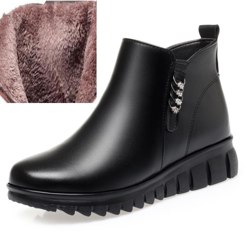 Зимние сапоги для мамы, женские полусапожки большого размера на танкетке, теплые нескользящие женские зимние сапоги из блестящей натуральной шерсти