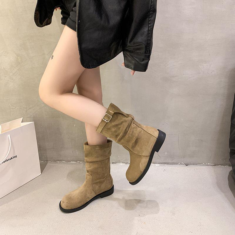 Pleated Flat-bottomed Stacked Boots Short Boots Women's Spring and Autumn Single Boots 2025 New Autumn and Winter Martin Boots Women's