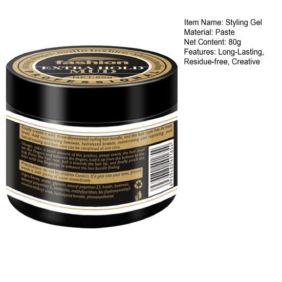80G Matte Hair Mud Professional Salon Styling Gel Long-Lasting Hold Dandruff-Free Formula Styling Gel for Men
