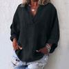 Women's Fashion Casual V Neck Long Sleeve Pullover Top Linen Cotton Blend