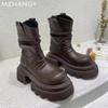 Fashion Platform Women Ankle Boots Leather Desigenr Pleated Mid Heels Shoes Woman 2024 Trend Goth New Chelsea Boots Winter Mujer Botas
